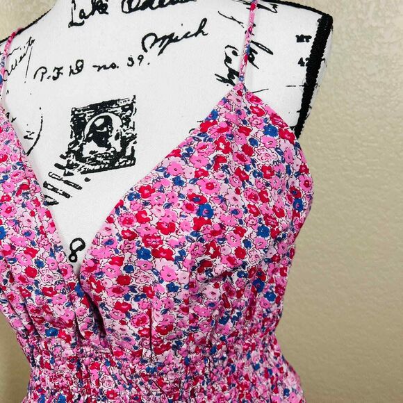 Sim and Sam pink top strap V neckline smocked floral blouse size XL boho baddie - Picture 8 of 12